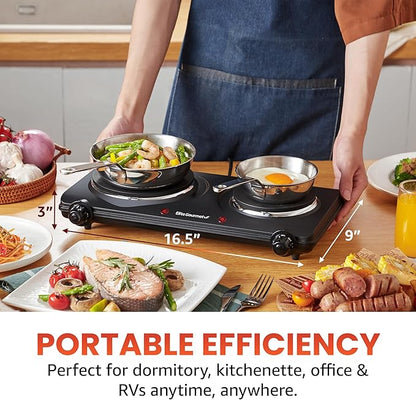 Elite Gourmet EDB-302BF# Countertop Double Cast Iron Burner, 1500 Watts - Image 2