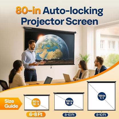VIVOHOME 80 Inch 16:9 Pull Down Projector Screen, HD 4K Retractable Movie Screen - Image 2