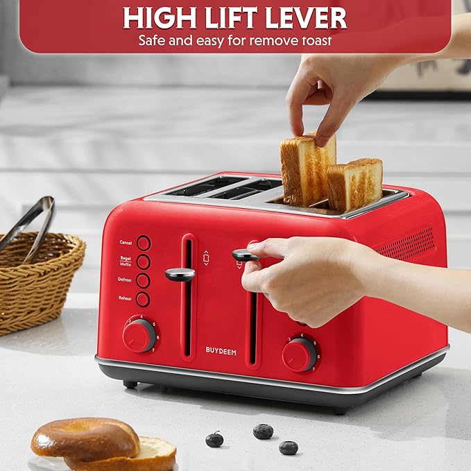 BUYDEEM DT640 4-Slice Toaster, Extra Wide Slots, Retro Stainless Steel - Image 4