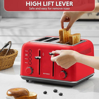 BUYDEEM DT640 4-Slice Toaster, Extra Wide Slots, Retro Stainless Steel - Image 4