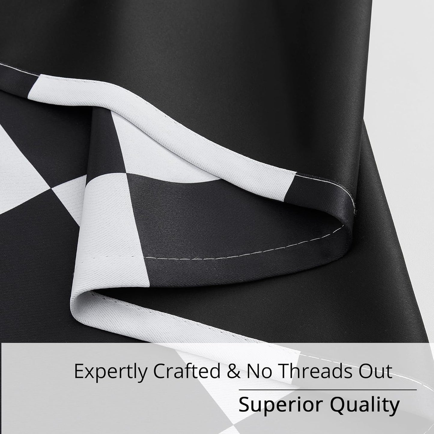 100% Blackout Curtains – Black and White Checkered Race Flag Pattern, 2 Panels, Each W52×L84, Thermal Insulated, Nosie Reducing for Bedroom, Living Room, Race car Drapes