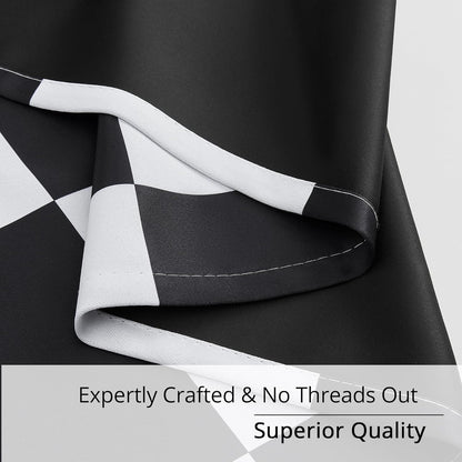 100% Blackout Curtains – Black and White Checkered Race Flag Pattern, 2 Panels, Each W52×L84, Thermal Insulated, Nosie Reducing for Bedroom, Living Room, Race car Drapes