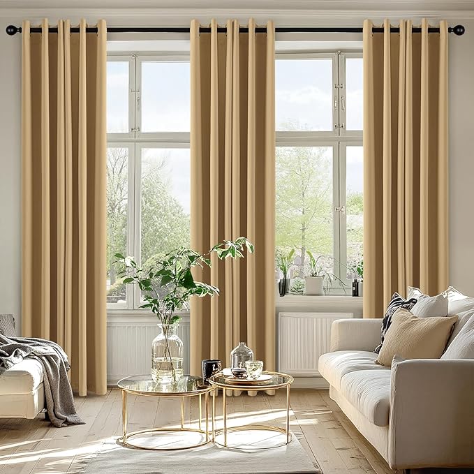 MIULEE Gold Blackout Curtains for Bedroom Living Room 84 Inches Long 2 Panels - Image 6