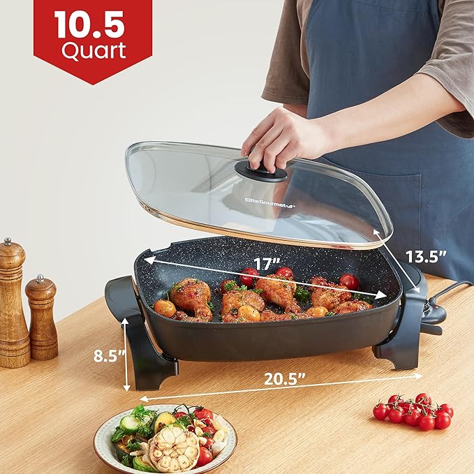 Elite Gourmet EG6203 Extra Deep 16"x13"x3.2" Scratch Resistant, Easy Pour Spout - Image 5