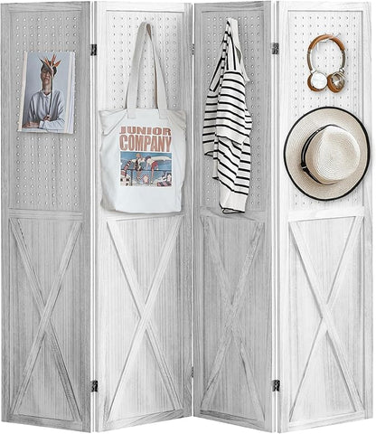 ALeesing 4 Panel Pegboard Wood Room Divider, 5.6Ft Pegboard Display Folding by ALeesing