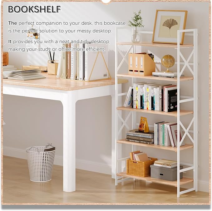 4NM 5 Tiers No Assembly Book Shelves, 51.2" H Folding Bookshelf Bookcase Open - Image 3
