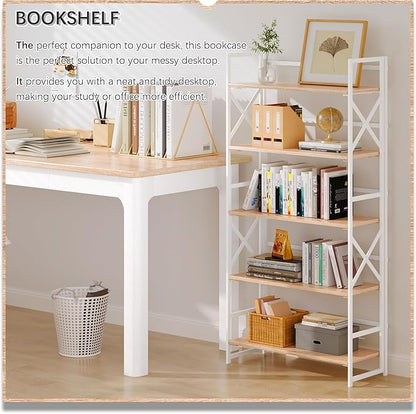4NM 5 Tiers No Assembly Book Shelves, 51.2" H Folding Bookshelf Bookcase Open - Image 3