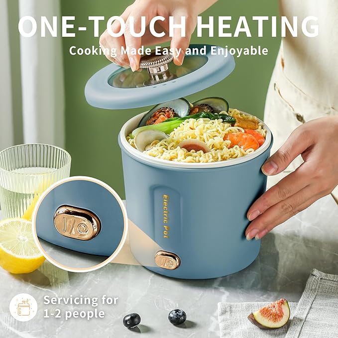 Hot Pot Electric, 1L Mini Ramen Cooker, 450W Rapid Noodles Cooker, Portable Pots - Image 2