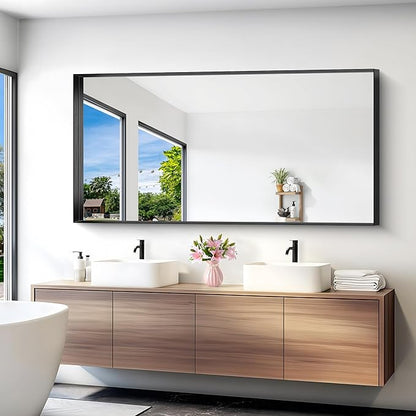 Black Bathroom Mirror, 72x36 Inch Rectangular Deep Frame Mirror, Large Wall - Image 2