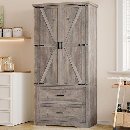 Pantry Organizers and Storage Cabinet, 71” Barn Door White Kitchen Cabinet by BORNOON