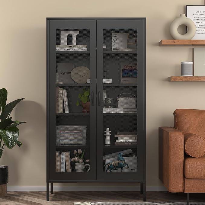 COFaR Modern Mesh Storage Cabinet, Free Standing Tall Pantry, Cupboard Metal by COFAR