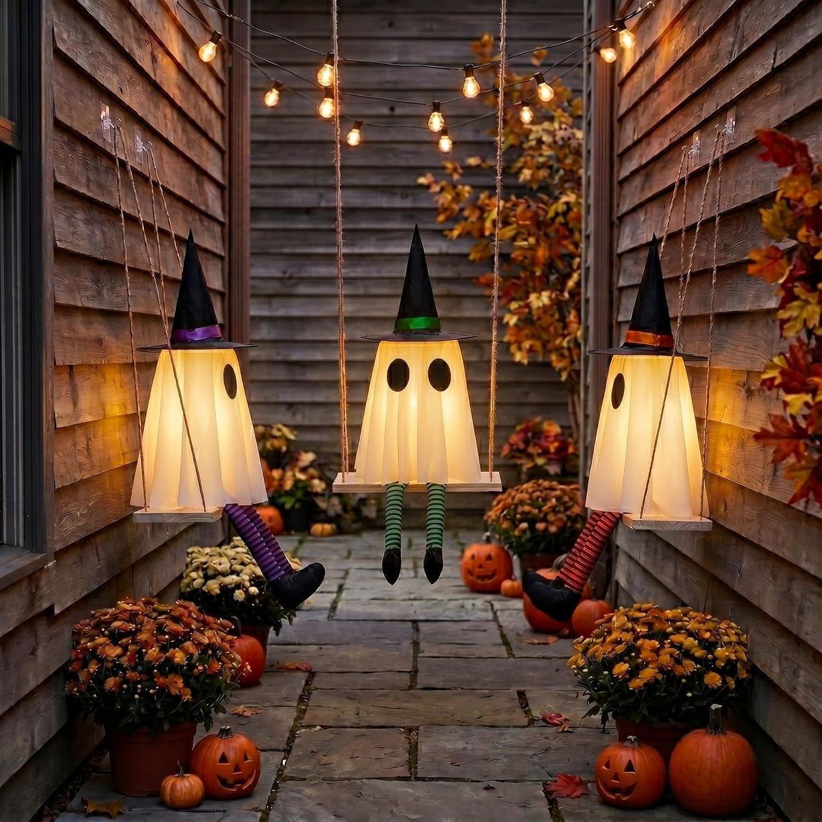 Halloween Swinging Ghost Outdoor Decor, Spooky Hanging Ghosts Decorations
