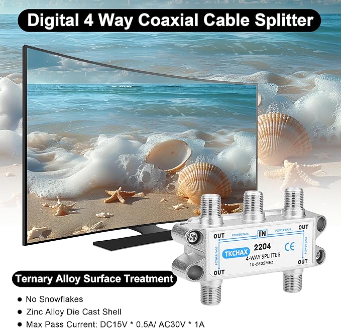 TKCHAX 4 Way Coaxial Cable Splitter, Support 10-2602MHz, RG6 Compatible - Image 3