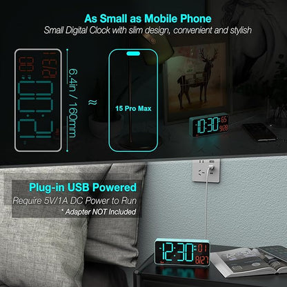 KOSUMOSU Alarm Clock for Bedroom, 6.7in Small Digital Clock, Auto Dimming - Image 3