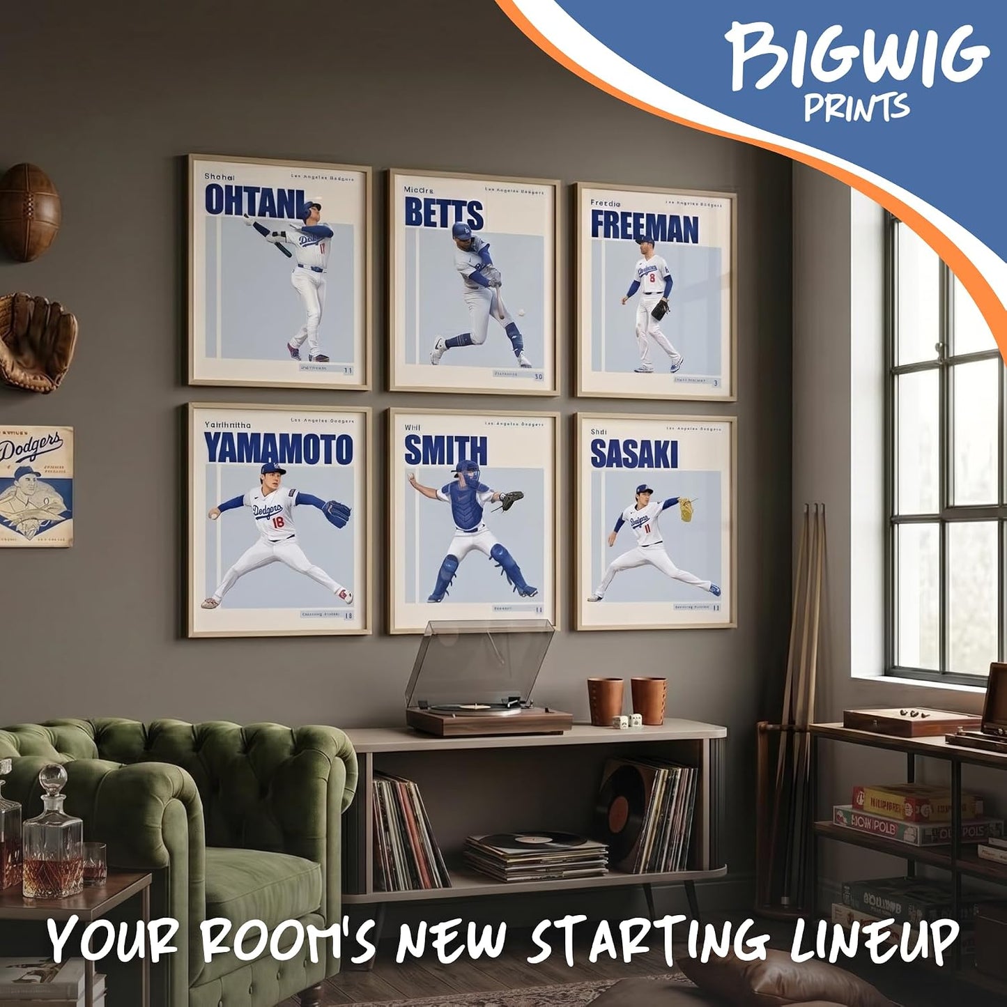 BigWig Prints LA Dodgers Baseball Player Posters, Set of 12, 8x10 in | Includes 12 Dodgers Player Portraits, Great Gift for Baseball Fans, Ideal for Game Day Party Decorations, Unframed