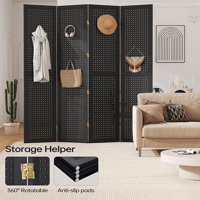 DURASPACE 4 Panel Room Divider 5.6 FT Pegboard Display Folding Wood Privacy - Image 4