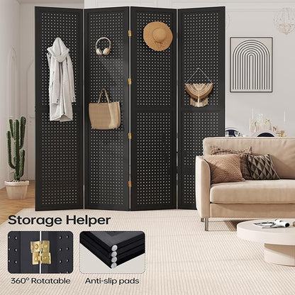DURASPACE 4 Panel Room Divider 5.6 FT Pegboard Display Folding Wood Privacy - Image 4