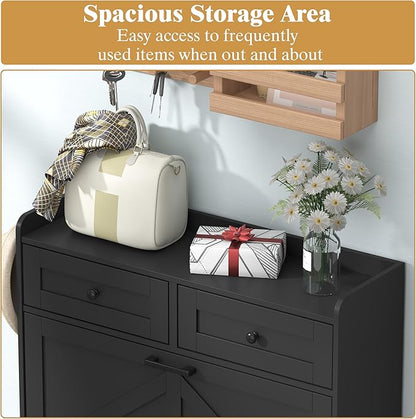 Shoe Cabinet with 2 Flip Drawers & 2 Storage Drawers, Rustic Farmhouse Narrow - Image 4