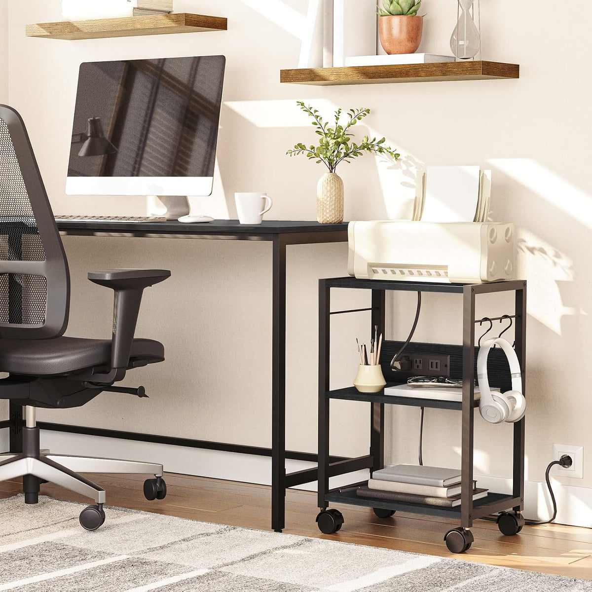 MAHANCRIS Industrial Printer Cart, 3-Tier Mobile Printer Stand, Rolling Cart ...