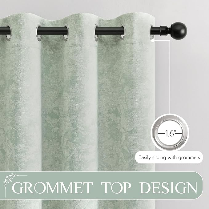 Beauoop Green Floral Jacquard Blackout Curtains 72 Inches Long 2 Panels - Image 6