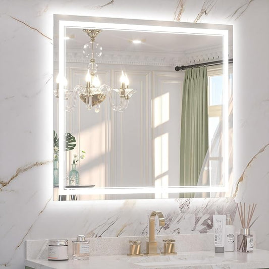 Keonjinn 40" x 36" LED Mirror for Bathroom, Frontlit & Backlit Bathroom Mirror by Keonjinn