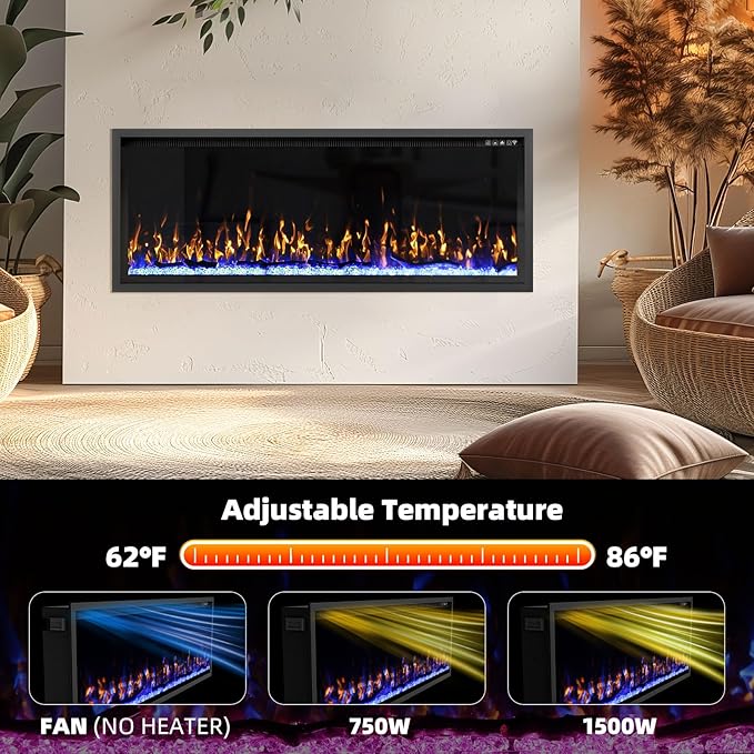 50'' Luxury Electric Fireplace – Wall Mounted & Recessed, Ultra-Slim Design - Image 4