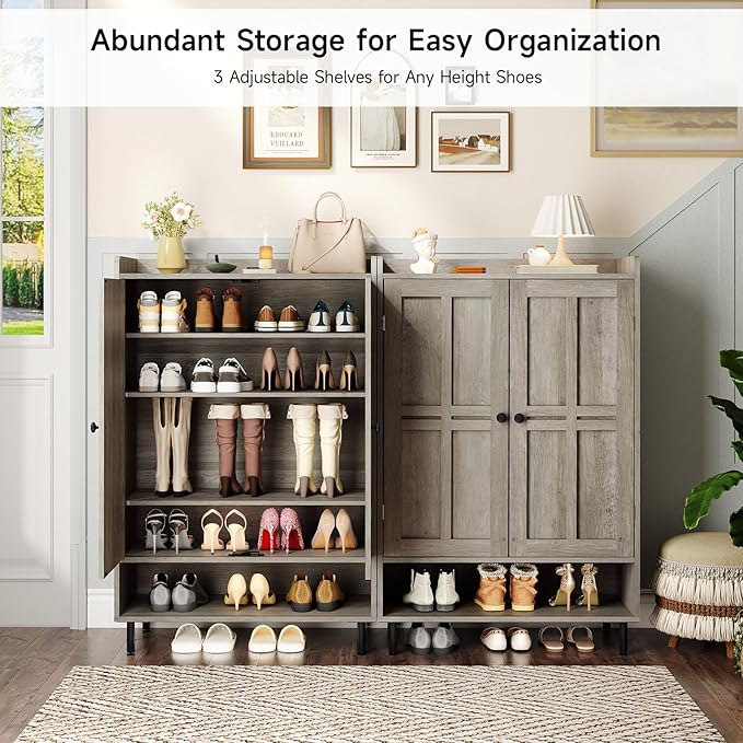 ONBRILL Shoe Cabinet with Cross Molding Doors, 6-Tier Shoe Storage Cabinet with - Image 2
