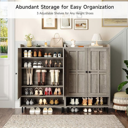 ONBRILL Shoe Cabinet with Cross Molding Doors, 6-Tier Shoe Storage Cabinet with - Image 2