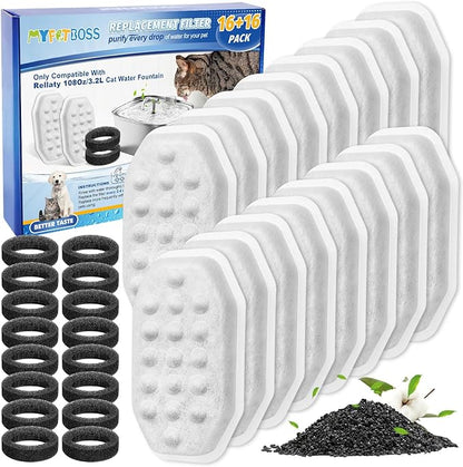16+16 Pack Pet Water Fountain Filter Compatible by MyfatBOSS