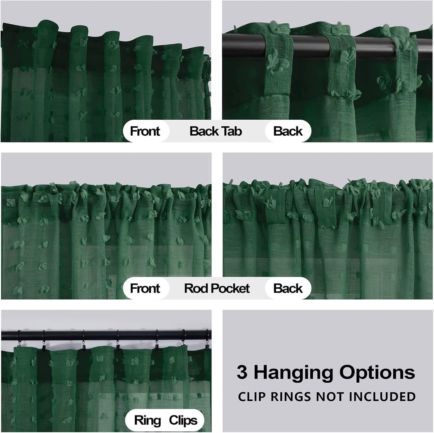 KOUFALL Dark Emerald Green Curtains for Living Room 96 Inch Long 2 Panel Set Sheer Vintage Moody Curtains for Bedroom Dining Room Cortinas De Navidad para Sala Navideñas