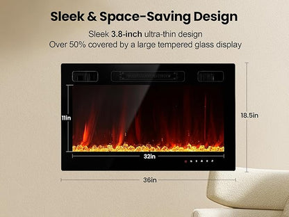 Electric Fireplace Insert 36" Realsmart 1500W Wall Mounted Fireplaces Recessed - Image 7