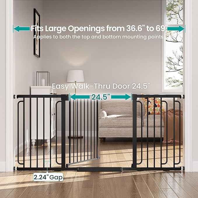 Cumbor Extra Wide Baby Gate, 36.6-69" Walk-Through Dog Gate - Image 3