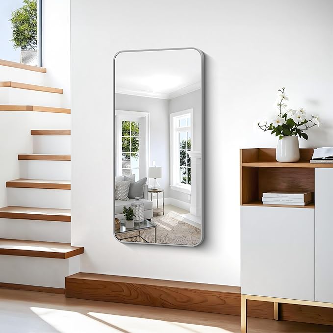 48x24 Inch Silver Bathroom Mirror, Metal Framed Silver Rectangle Mirror - Image 3