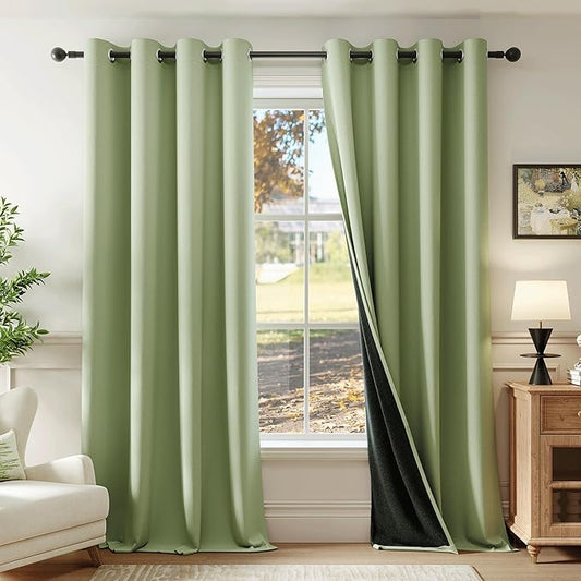 Beauoop Sage Green 100% Blackout Curtains 54 Inch Long 2 Panels by Beauoop
