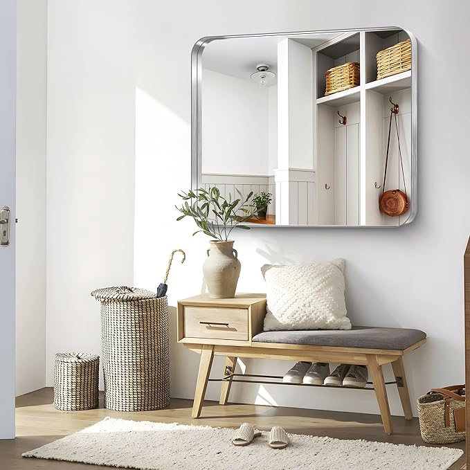 CIRCUMI Silver Bathroom Mirror, Rounded Corner, Tempered Glass, Large Mirror - Image 2