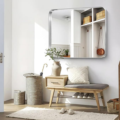 CIRCUMI Silver Bathroom Mirror, Rounded Corner, Tempered Glass, Large Mirror - Image 2