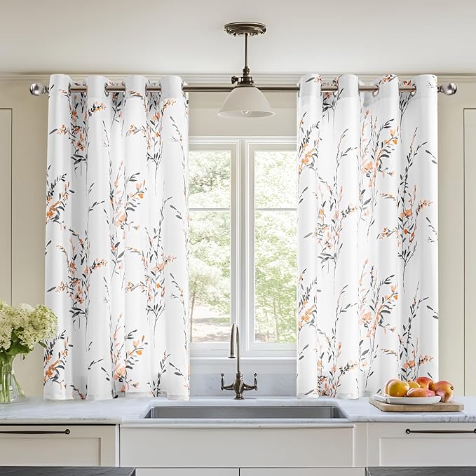 MYSKY HOME Curtains Short Floral Printed Pattern Soft Texture Modern Style by MYSKYHOME