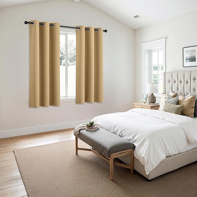 MIULEE Gold Blackout Curtains for Bedroom Living Room 54 Inches Long 2 Panels - Image 6