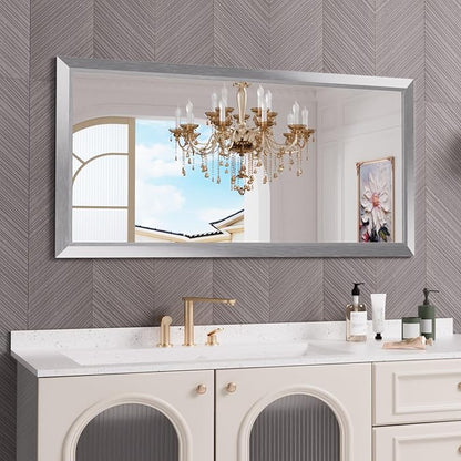 Amorho 60 X30 Inch Bathroom Mirror Silver, Thick Metal Framed Wall Mirrors by Amorho