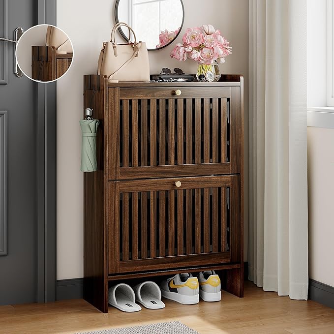 wanan 24" Shoe Cabinet with 2 Flip Slatted Drawers, Adjustable & Removable by Wanan