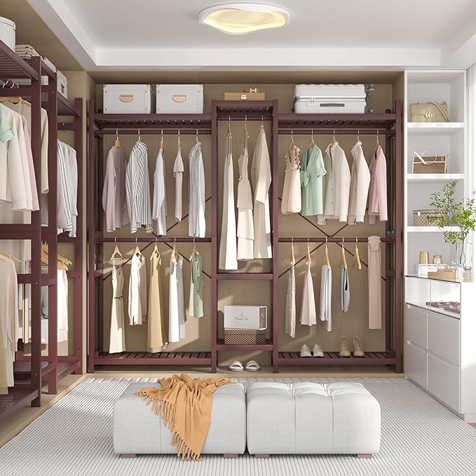 Homykic Bamboo Closet System Clothes Rack, Large Freestanding Garment Rack - Image 3