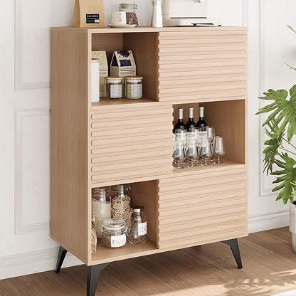 IDEALHOUSE Fluted Cabinet with Sliding Doors, Modern Wooden Storage Cabinet - Image 3