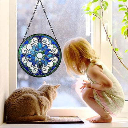 DASTOLL Stained Glass Window Hanging, Boho Style Sun Catchers Diamond Glass - Image 3