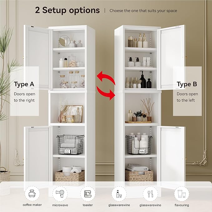 2-Door Metal Storage Cabinet, Tall Slim Pantry Organizer - Image 4