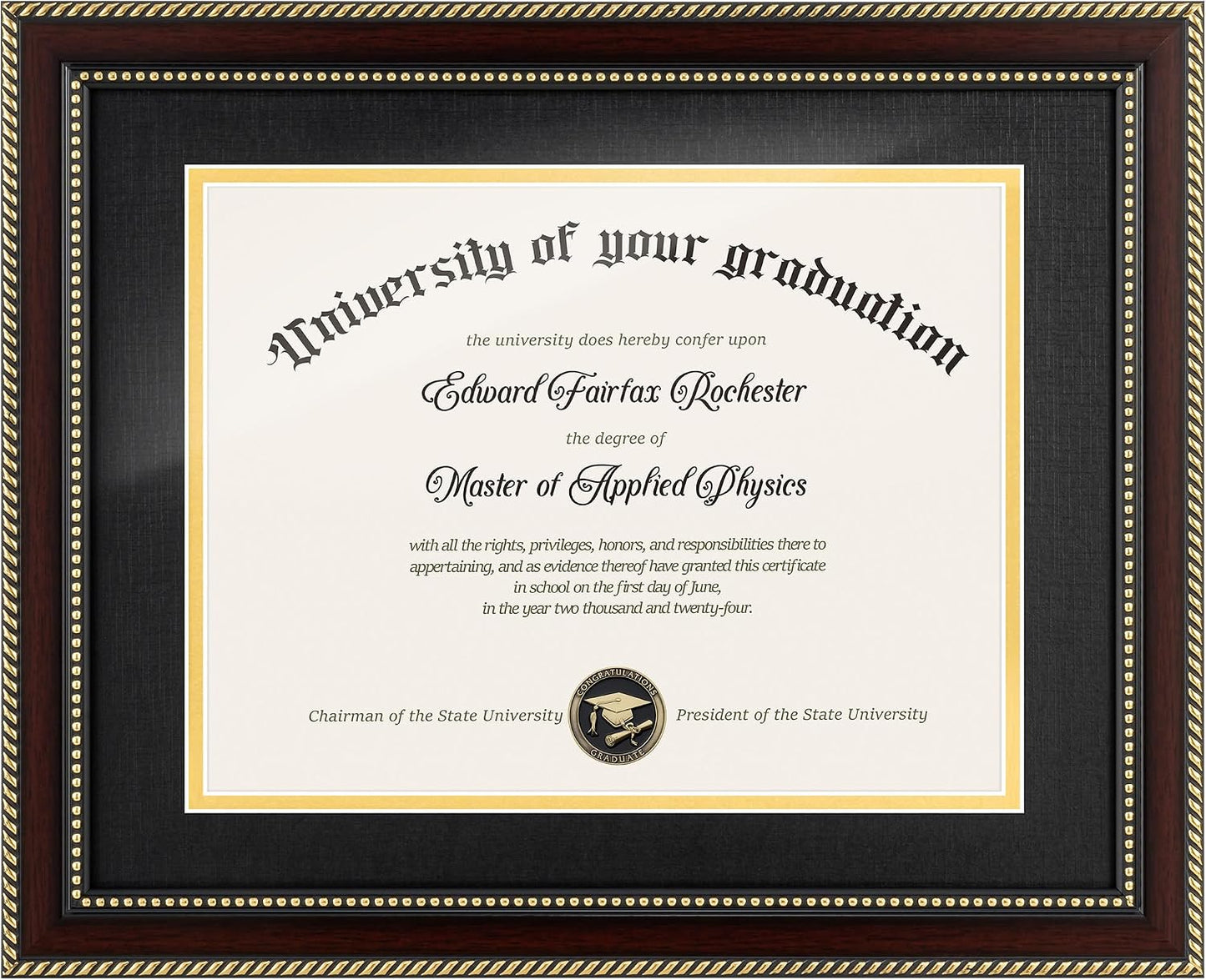 8.5x11 Diploma Frame with Black over Gold Mat or Full Display 11x14 Document Certificate Frame for Diploma Degree with HD Tempered Glass Graduation Picture Frame for Wall, Mahogany