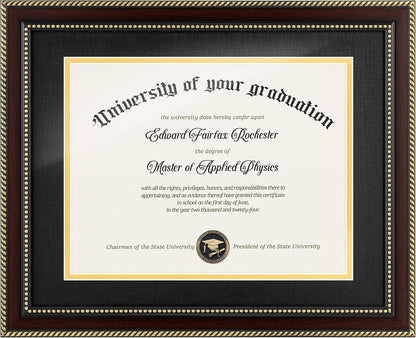 8.5x11 Diploma Frame with Black over Gold Mat or Full Display 11x14 Document Certificate Frame for Diploma Degree with HD Tempered Glass Graduation Picture Frame for Wall, Mahogany