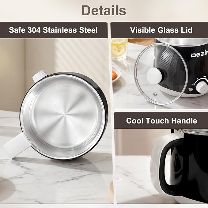 Dezin Hot Pot Electric, Rapid Noodles Cooker, Stainless Steel Electric Pot 1.6 - Image 8