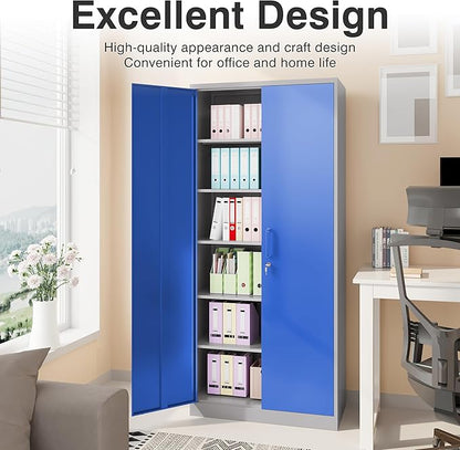 Metal Cabinet with 5 Adjustable Shelves, 6 Tier Garage Storage Cabinet with Lock - Image 8