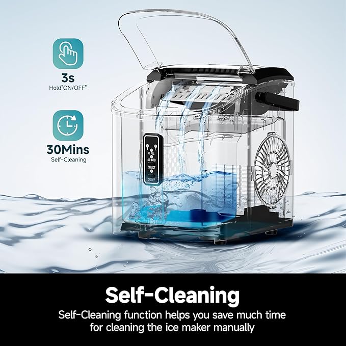 EUHOMY Ice Maker Countertop, 9 Cubes Ready in 6 Mins, Self-Cleaning, Portable - Image 5
