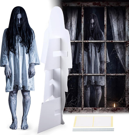 Novabright 47 Inch Halloween Standing Yard Sign for Outdoor Decor with Metal Stakes and Base Halloween Ghost Spooky Lifelike Yard Sign for Lawn Porch Indoor Party Display